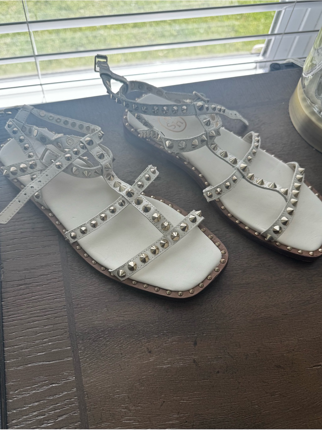 Ash White Pyramid Stud T-Strap Gladiator Sandals